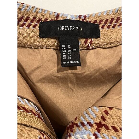 Forever 21+ Preppy Plaid Wool Blend Mini Skirt Size 2x Tan Blue Color - Picture 4 of 8